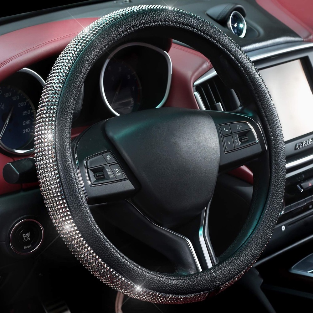 Black & Crystal Steering Wheel Cover with Ignition Accessory